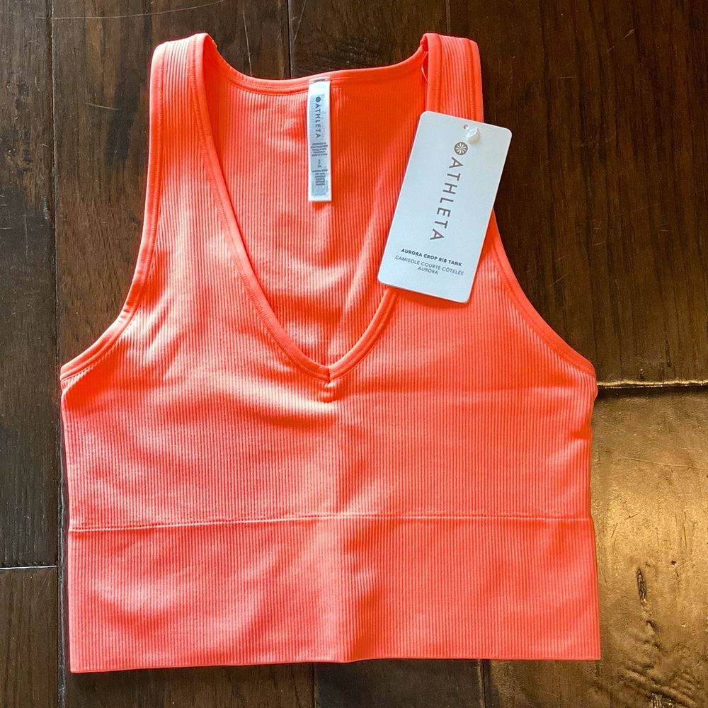 Athleta Aurora Seamless Crop Ribbed Tank  Size Small Coral NWT